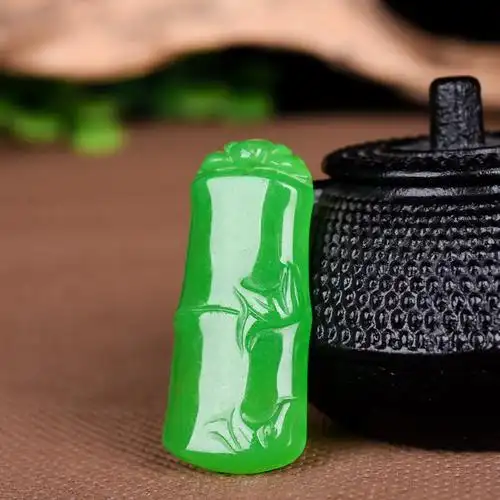 缅甸翡翠货冰种满绿节节高吊坠玉竹竹子挂件阳绿颈饰