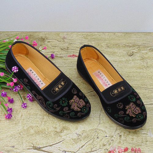 老北京布鞋女休闲妈妈鞋老太太防滑软底单鞋女鞋子 咖福中巾【盛元祥