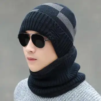 勤驰男士帽子冬季保暖款直边冬季帽子男士针织毛线帽保暖套帽酒红色套