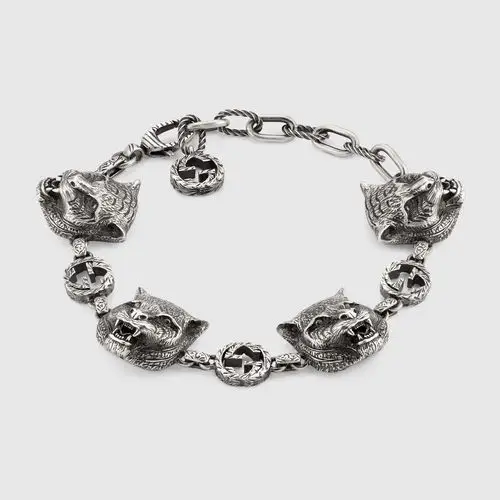 古驰花园系列猫科动物头像手镯_纯银 | gucci中国官网