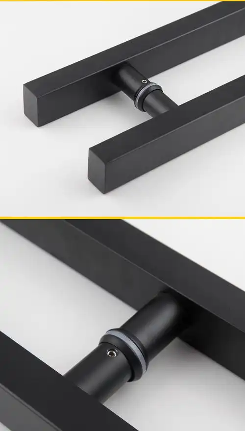 玻璃门拉手哑黑色方管不锈钢门把手办公室无框推拉门对装加厚拉手