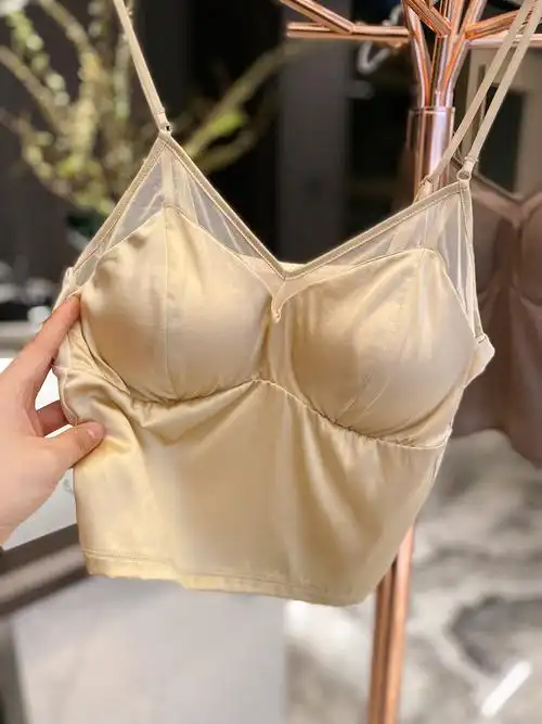 【奢养真丝】lp同款19姆米真丝素绉缎吊带 桑蚕丝网纱拼接文胸可外穿