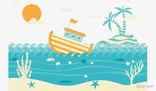 海边小船矢量png素材透明免抠图片卡通手绘