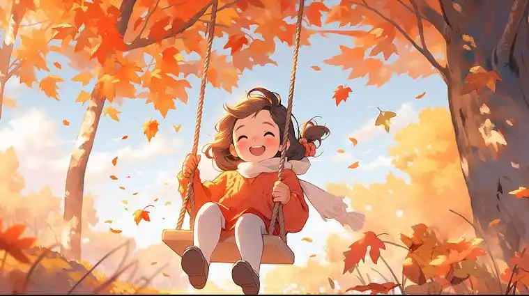 【ai数字艺术】秋天可爱的小女孩在枫树下荡秋千图片下载