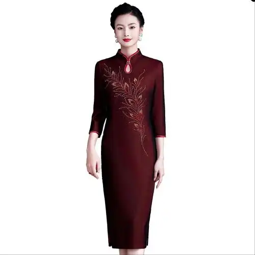 高端喜婆婆婚宴高档旗袍2022年新款秋装红色婚礼旗袍