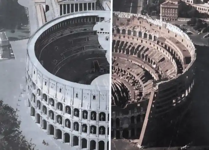 或者用几层拱券彼此连接成环形建筑,比如罗马斗兽场以及剧场;古罗马