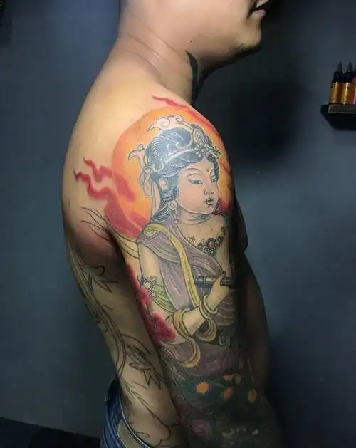 文殊菩萨花臂纹身图片