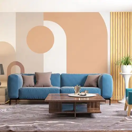 北欧几何拼色墙纸莫兰兰迪色系客厅电视背景墙定制壁画