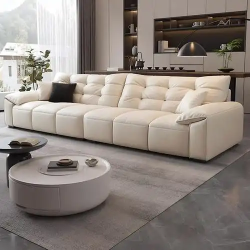 欧梵森意式真皮沙发客厅大小户型简约现代大象耳朵直排皮艺沙发