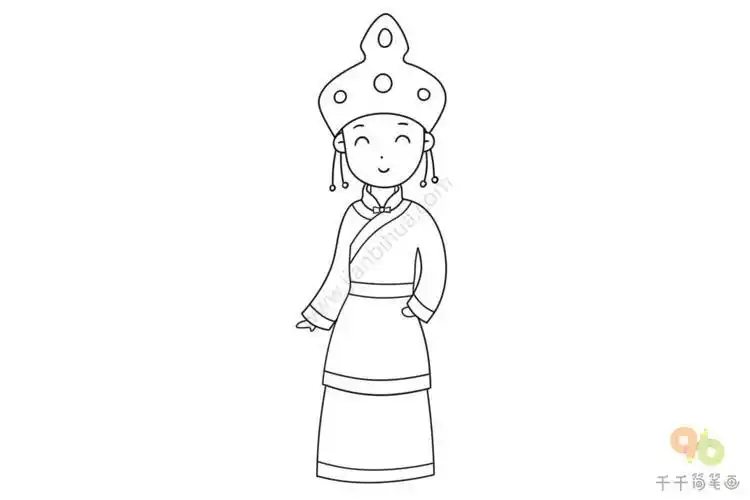 少数民族达斡尔族女孩简笔画