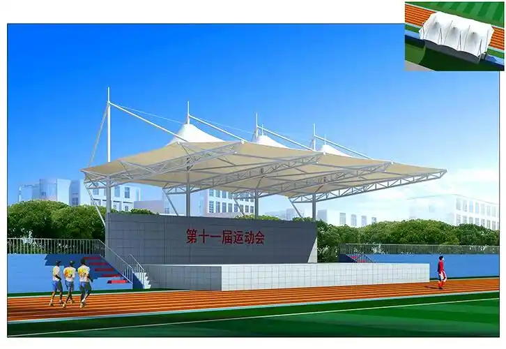 舞台雨棚,张拉膜遮阳棚,景观张拉膜雨棚,室外广场景观凉亭,学校操场