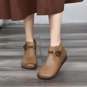 景本色新品个性森系原创手工舒适平底复古中年女鞋短靴妈妈鞋1220