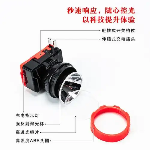 强光led头灯伸缩插头可直充式充电家用户外钓鱼远射工地矿灯超亮