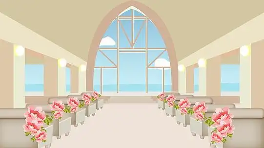 清新婚礼季教堂背景卡通设计