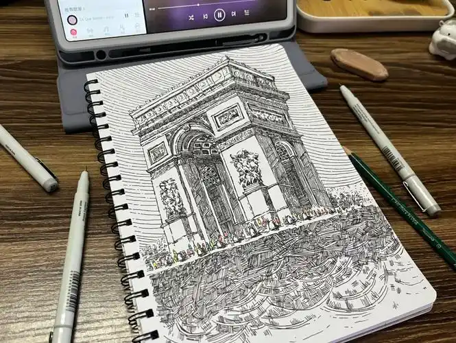 凯旋门针管笔手绘临摹