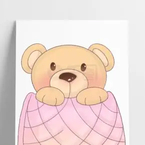 泰迪熊布偶手绘卡通小清新水彩篮子玩偶动物