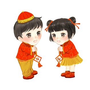 手绘金童玉女闹新春