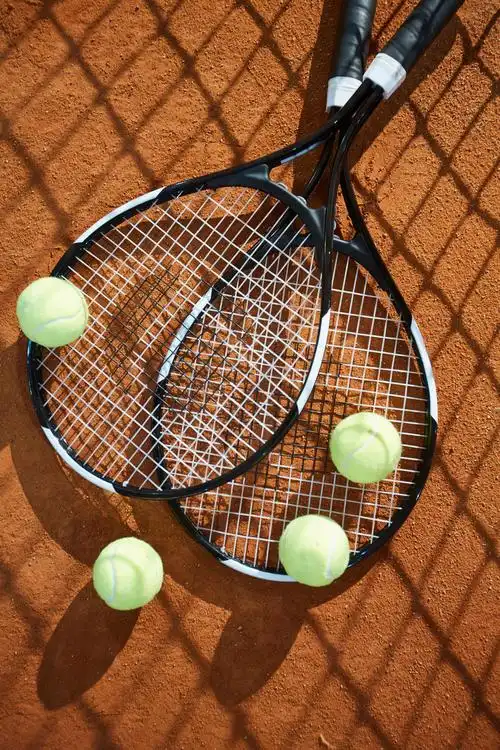 网球场上拿着网球拍等待的女运动员