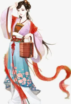 提食盒的仕女古风手绘