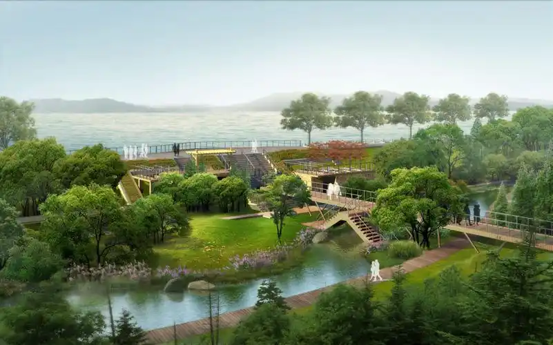 绿化公园建筑效果图psd素材