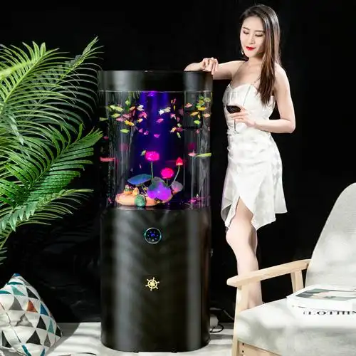 皓龙新款创意网红鱼缸生态落地客厅鱼缸中型鱼缸观赏椭圆体水族箱