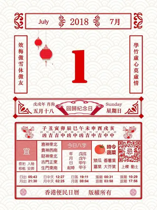 7月1日 香港便民日历