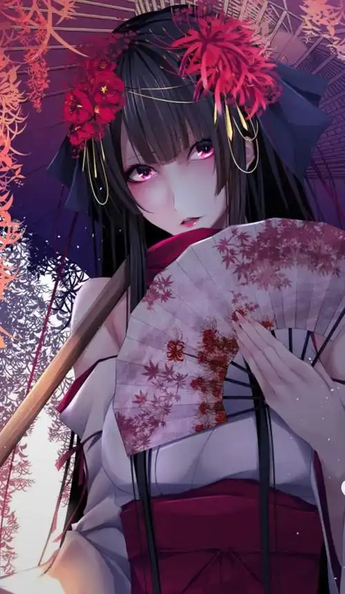 当动漫美女手持折扇,画风突破想象自带唯美意境,眼神举止全是戏