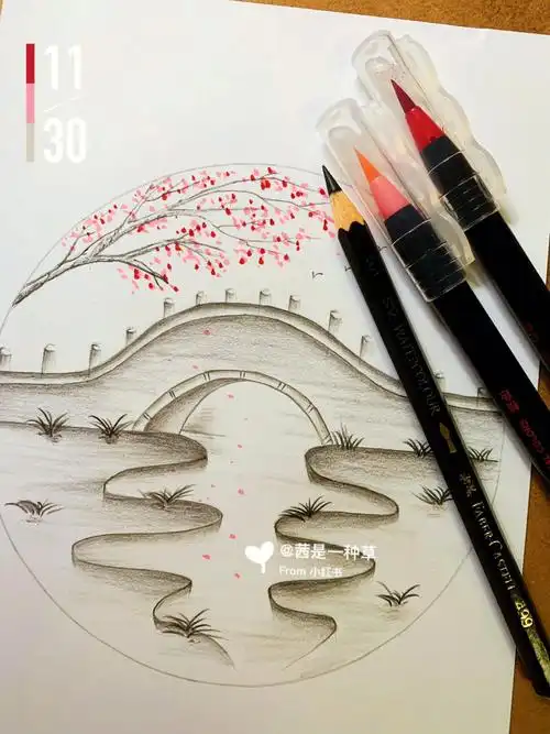 一幅简单的小景～临摹自@小草莓91简笔画(手抄报)#彩铅画  #彩色