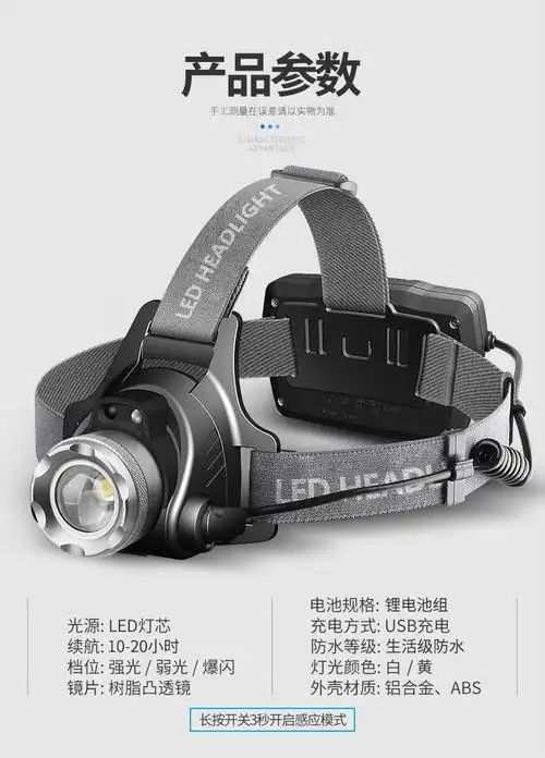 日本头灯强光充电超亮头戴式夜钓鱼感应超轻小号led矿家用手电筒疝气