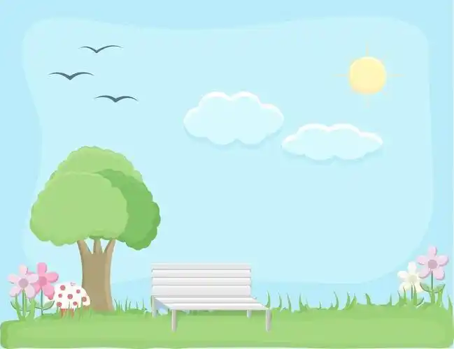 简约卡通草地白云树木ppt背景图片