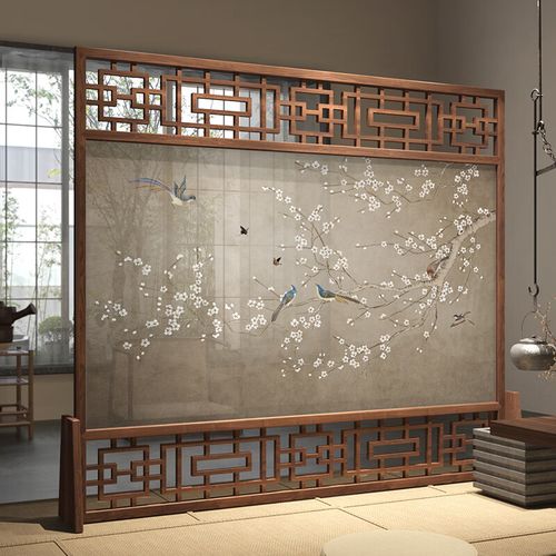 妙普乐高端新中式别墅屏风入户门遮挡风水实木新中式屏风隔断进门遮挡