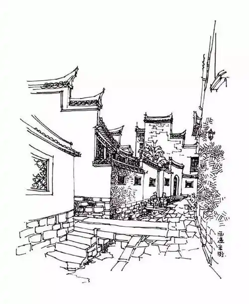 手绘之旅 皖南古村落:西递 宏村_建筑手绘-商业新知