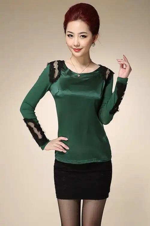 高档真丝打底衫2015t恤正品上衣 圆领纯色女士修身长袖打底衫欧美图片