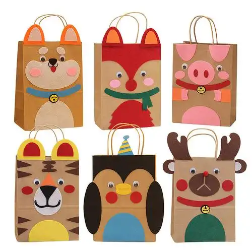 幼儿园儿童手工diy黏贴卡通动物纸袋中班美劳手工创意粘贴类