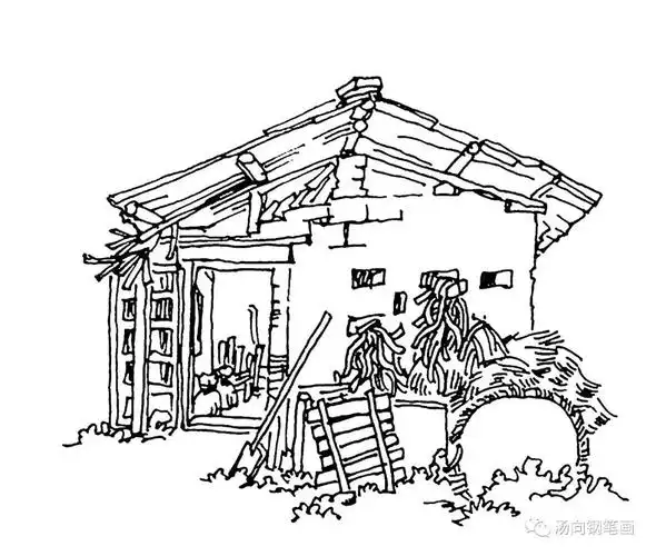 学钢笔画236老屋舍一老屋谁童年的回忆
