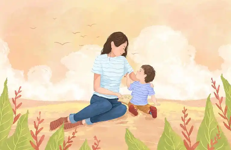 一起画画的母子温馨母婴插画2图片