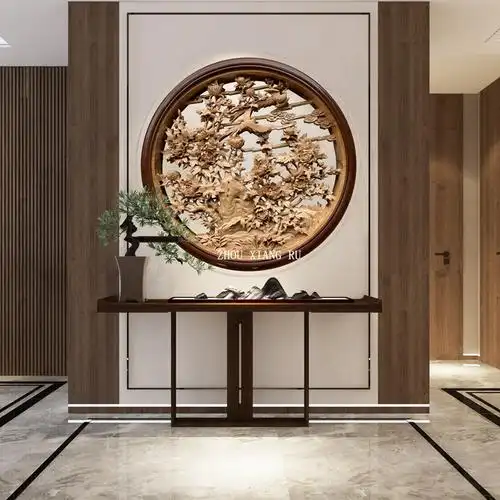 周先荣木雕背景墙定做花鸟富贵高端锦上添花实木手工雕刻东阳中式