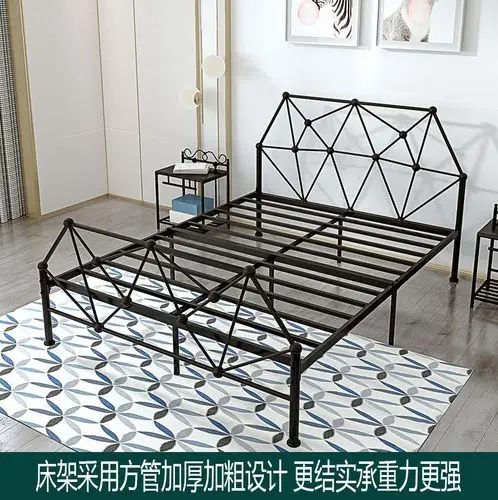 简约现代铁艺床铁床双人床1.51.8米宿舍床阁楼床学生架子床铁架床