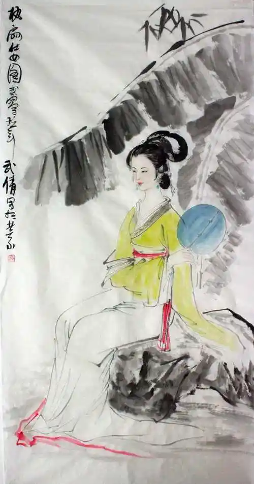 中国绘画长郎武倩女画家画美女