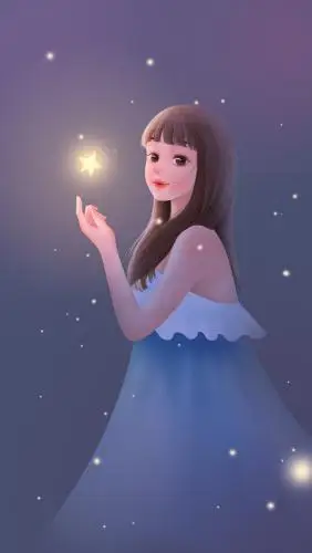夜空中手托星星的少女
