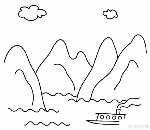 山水简笔画.一张纸一杆笔,闲来无事,画几笔,时间一长