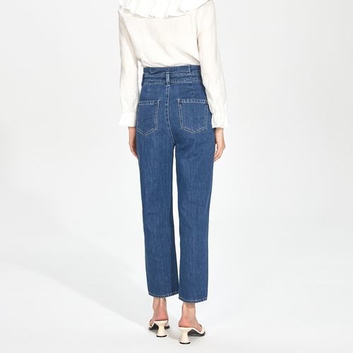 爱居春季新款女装裤子金属装饰腰头宽松舒适牛仔裤