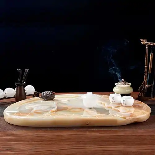 玉石茶盘简约天然石材乌金石茶具家用大号大理石整块茶海茶台石盘