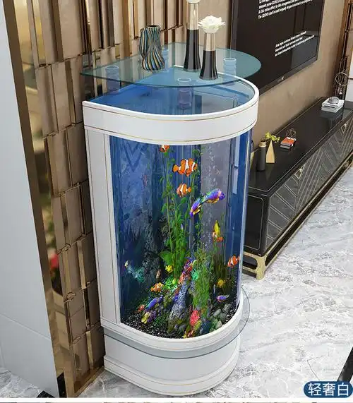轻奢半圆弧形鱼缸客厅家用落地中小型生态水族箱办公室玻璃金鱼缸轻奢