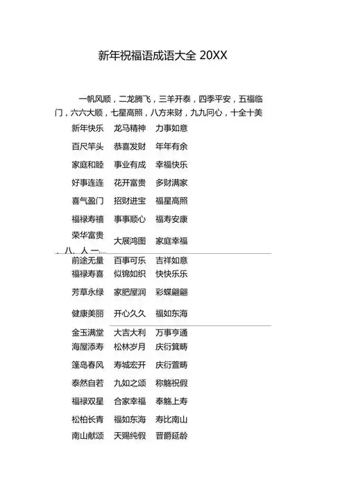 新年祝福语成语大全20xx