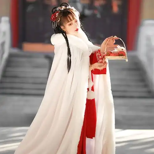 汉服斗篷女冬季披风中长款古风外套冬季加厚保暖古装儿童拜年服装