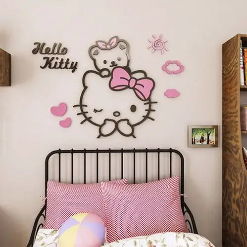 hellokitty猫3d立体墙贴亚克力动漫贴画儿童房女孩卧室卡通装饰贴