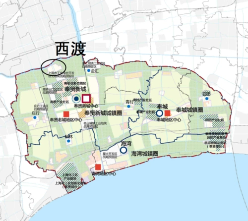 上海市奉贤区布局地图上面的西渡地区