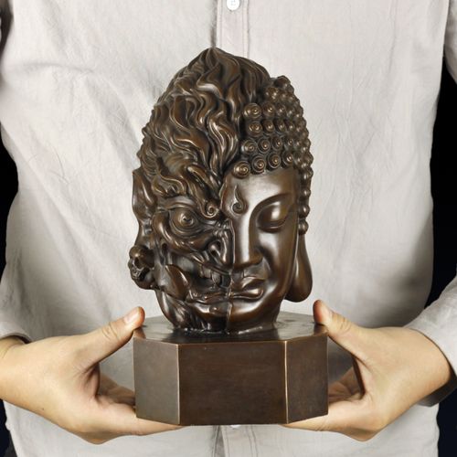 铜艺铺家居一念成魔一念佛佛像摆件创意半佛办公室玄关铜雕工艺品