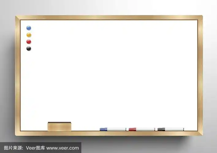 白板木框,橡皮白板,彩色笔和磁性,矢量